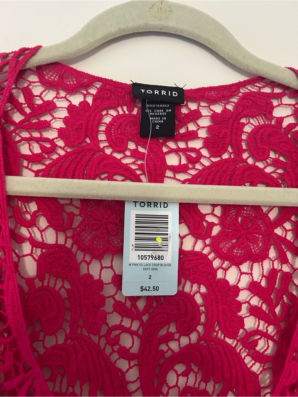 Torrid Size 2 Raspberry Lace V-Neck Top - Picture 6 of 7